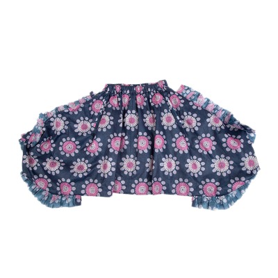 COMME des GARCONS 不織布フラワープリントギャザー装飾スカート