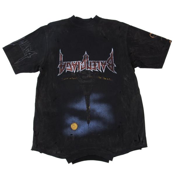 BALENCIAGA Paris Moon Upside Down デストロイ加工プリントオーバーサイズTシャツ