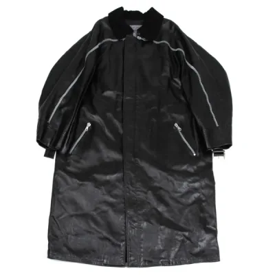 Yohji Yamamoto POUR HOMME 6.1 THE MEN 襟切替ririジップデザインレザーベルテッドコート