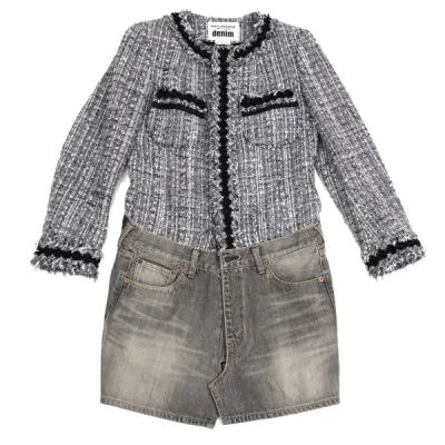 JUNYA WATANABE COMME des GARCONS denim 装飾デザインデニムドッキングツイードロングジャケット