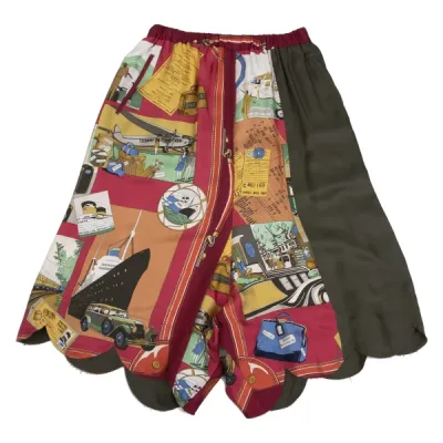 COMME des GARCONS シルクトラベルプリントスカラップワイドサルエルパンツ