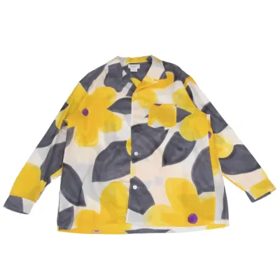 Yohji Yamamoto POUR HOMME 水彩花柄プリントシルクオープンカラーシャツ