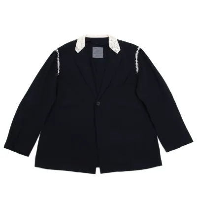 Yohji Yamamoto POUR HOMME かぎ編みレース切替ウールギャバジャケット