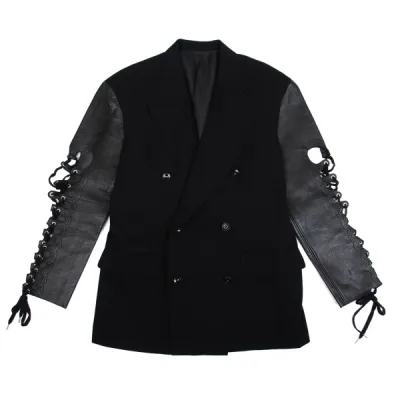 Jean Paul GAULTIER HOMME レースアップレザー切替ウールギャバジャケット