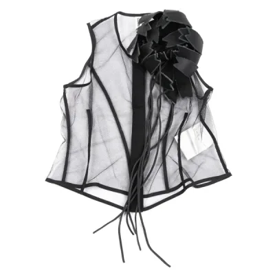 COMME des GARCONS レザーコサージュ装飾ホック留めメッシュベスト