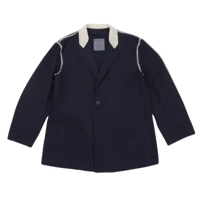 Yohji Yamamoto POUR HOMME かぎ編み切替ウールギャバジャケット