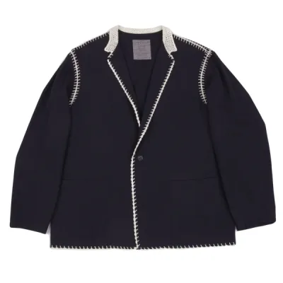 Yohji Yamamoto POUR HOMME かぎ編みレース切替ウールギャバジャケット