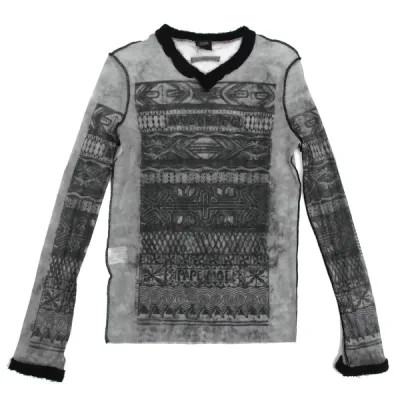 Jean Paul GAULTIER HOMME パイル切替グラフィックプリントパワーネットVネックカットソー