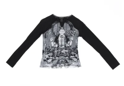 VIVIENNETAM 千手観音プリントネックコードデザインパワーネットレイヤードトップス