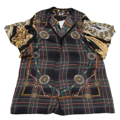 JUNYA WATANABE タータンチェックチェーンプリントパフスリーブブラウス