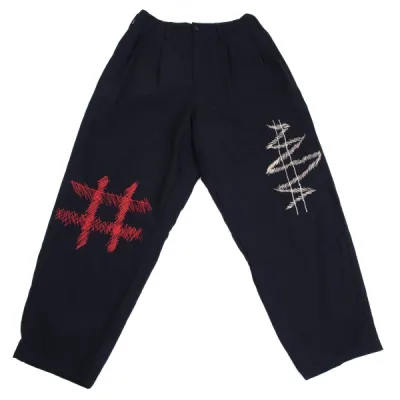 Yohji Yamamoto POUR HOMME ウールギャバ刺繍デザインツータックパンツ