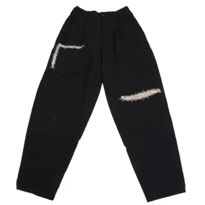 Yohji Yamamoto POUR HOMME ウールギャバ刺繍デザインタックパンツ