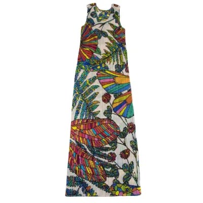 PLEATS PLEASE マルチカラーボタニカルプリントノースリーブワンピース