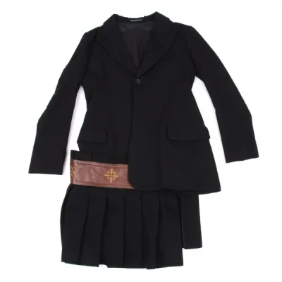 Yohji Yamamoto FEMME モノグラムレザー切替プリーツスカートドッキングジャケット