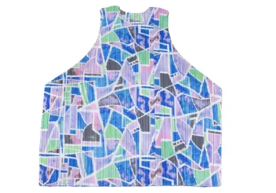 PLEATS PLEASE ブリーチアウトグラフィックプリントノースリーブワイドトップス
