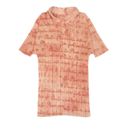 PLEATS PLEASE メッセージプリントスタンドカラープリーツトップス