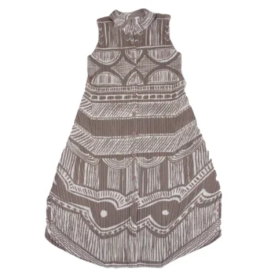 PLEATS PLEASE エスニックプリントバンドカラーノースリーブワンピース