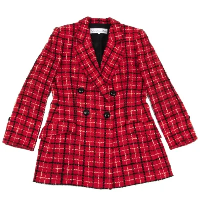 Christian Dior ウール混ステッチチェックジャケット