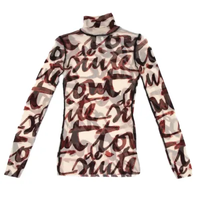 Jean Paul GAULTIER MAILLE FEMME レタリングプリントタートルネックパワーネットカットソー