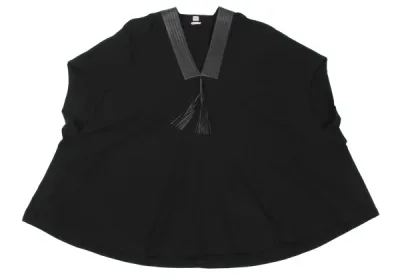 HERMES タッセルレザー切替ウールポンチョチュニック