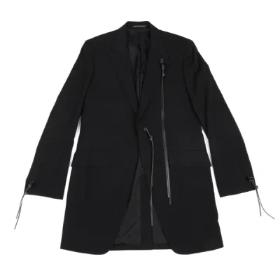 Yohji Yamamoto POUR HOMME ウールギャバレザーコードボタンデザインロングジャケット