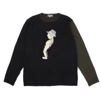 Yohji Yamamoto POUR HOMME ウールションベン小僧配色切替デザインニット