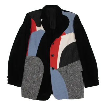 Y's for men 異素材切替ジオメトリックパッチワークベロアジャケット