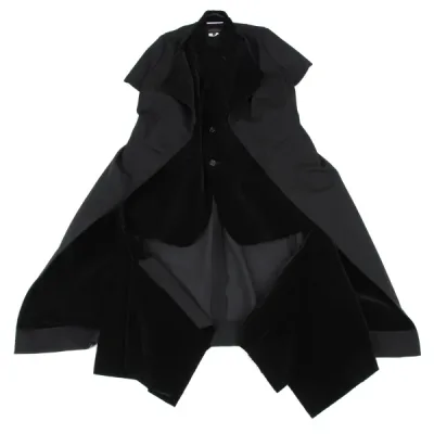 COMME des GARCONS ベルベット切替スクエアシルエットカッティングロングジャケット