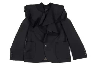 tricot COMME des GARCONS 裏総柄ウールギャバフリルラペル着脱ジャケット