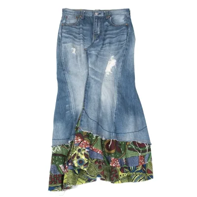 JUNYA WATANABE COMME des GARCONS ヘムアニマルプリント異素材切替クラッシュデニムマーメイドスカート