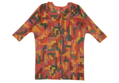 PLEATS PLEASE カッティンググラフィックプリントカーディガン